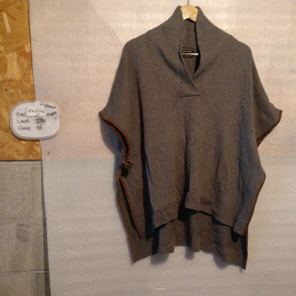 Massimo Dutti Gray WOOL+CASHMERE+ANGORA Cape Poncho Pullover w/Measurements S